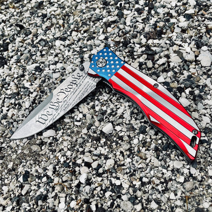 Spring Assisted Knife Anodized Colored US Flag Aluminum Handle
