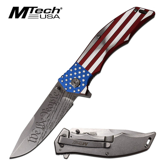 Spring Assisted Knife Anodized Colored US Flag Aluminum Handle