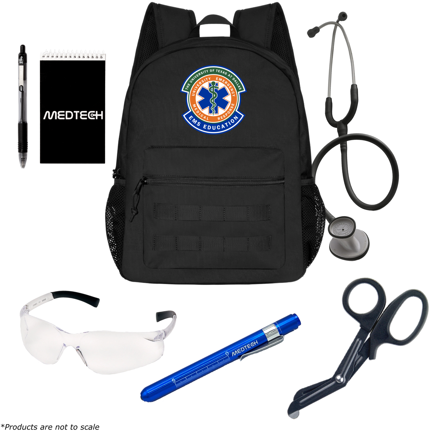 MedTech- The University of Texas at Dallas EMT Custom Clinical Kit- Black Backpack With EMT Logo- Littmann Lightweight II SE (Black)